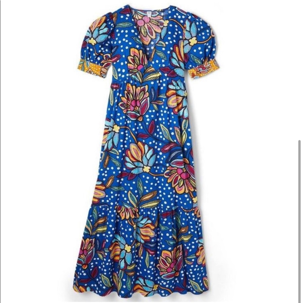 Tabitha Brown Mixed Floral polka dot puff blue dress